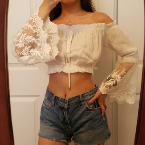 Showpo Off shoulder Flowy Crop Top